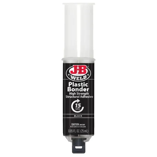 J-B Weld Plastic Bonder™ Syringe - 25 ml works on thermoset, carbon fiber composites, thermoplastics, coated metals, concrete & more. J-B Weld Plastic Bonder™ Syringe - 25 ml works on thermoset, carbon fiber composites, thermoplastics, coated metals, concrete & more.